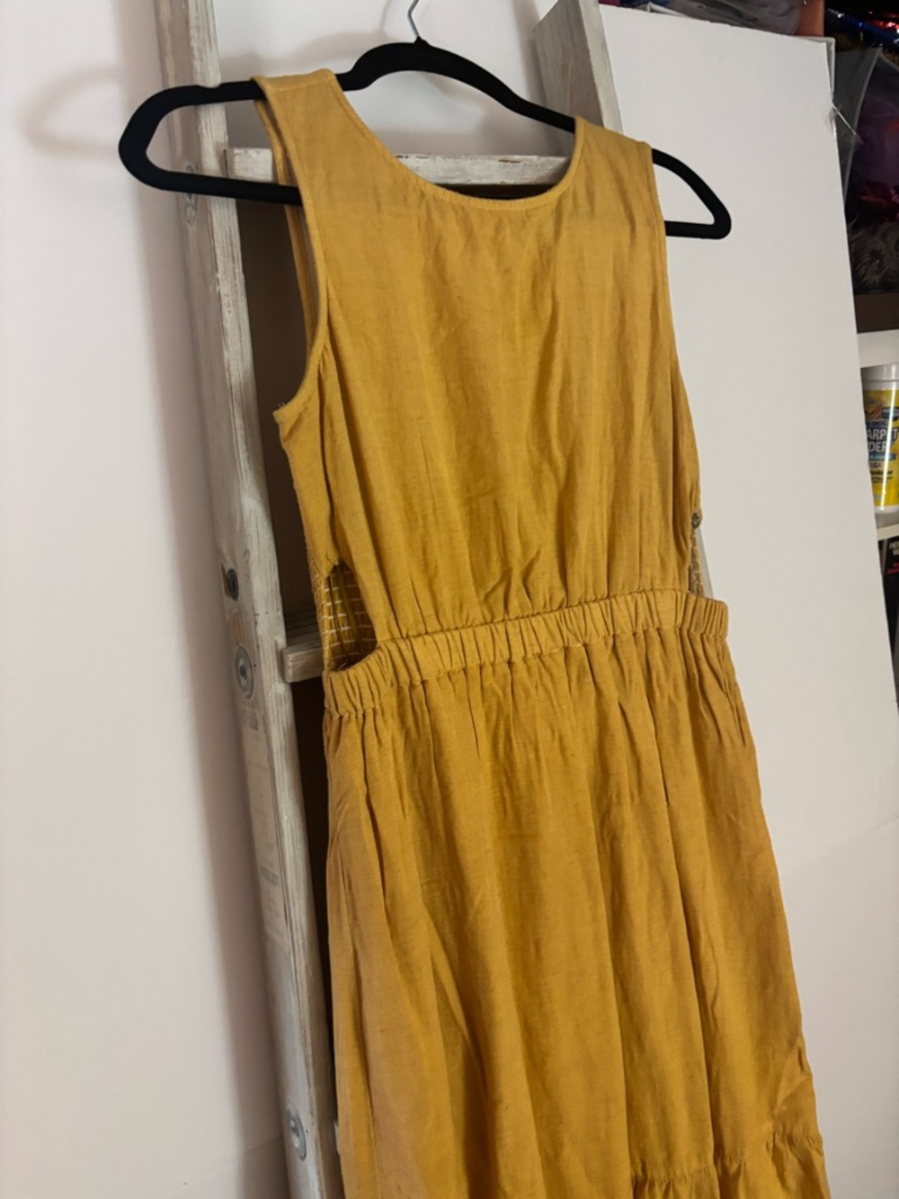 Sincerely Jules medium linen blend mustard Maxi Dress, bohemian, granola, hippie